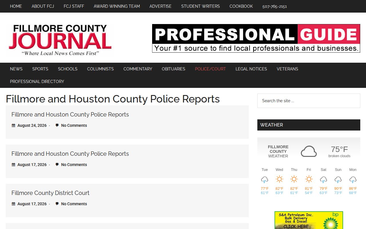 Fillmore County crime news Fillmore County Journal police and court records section